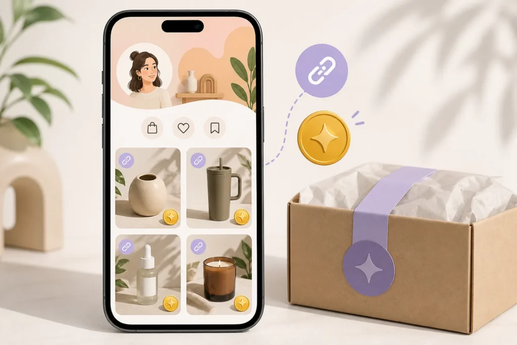How do creators find products, request samples, tag products, and earn commission?