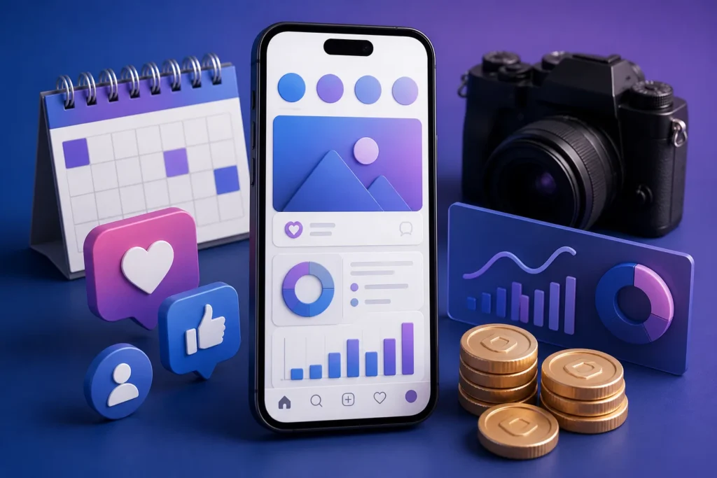 What does social media management include, and how is it different from paid social ad spend?