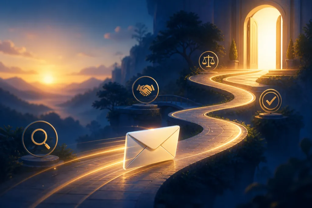 Which types of emails should appear at each stage of a prospect’s buying journey?